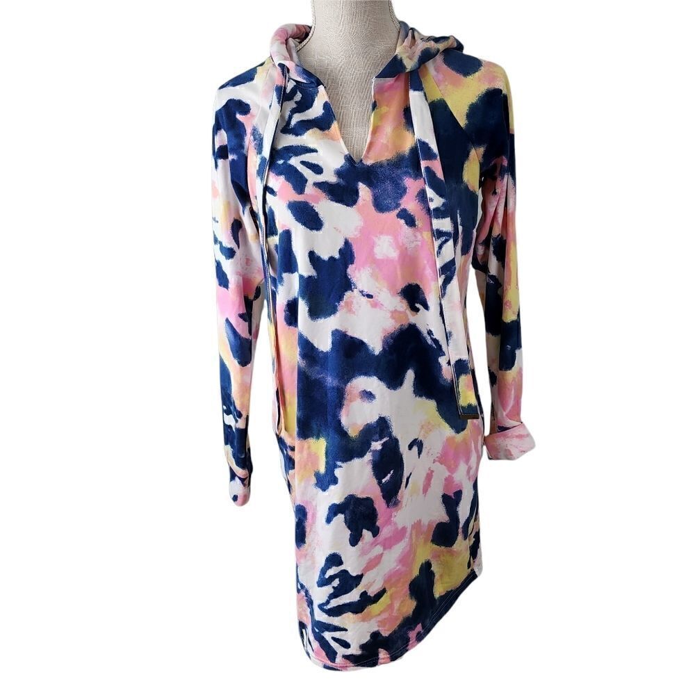 BOBBIE BROOKS WOMEN'S TIE DYE DRESS SIZE MEDIUM HOODED WITH DRAW STRING